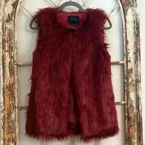 Miss London Wine Red Faux Fur Vest with Vegan Leather, Size S
